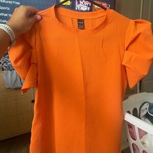 Orange Blouse with Ruffled Sleeves